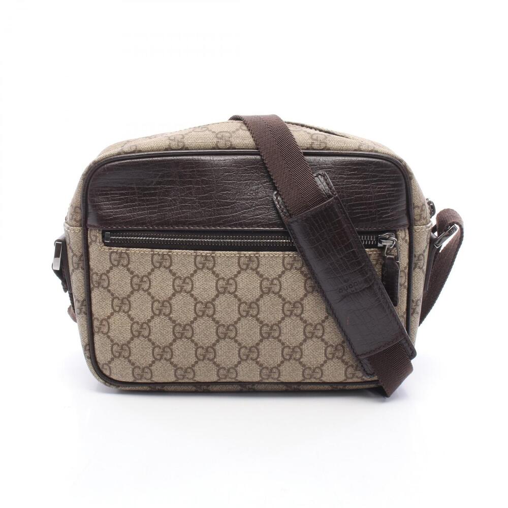 Gucci GG Plus Supreme Canvas Leather Shoulder Bag Beige Brown